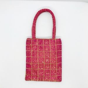 Pink Gold Small Evening Bag Silk Metallic Iridescent Sequins Vintage